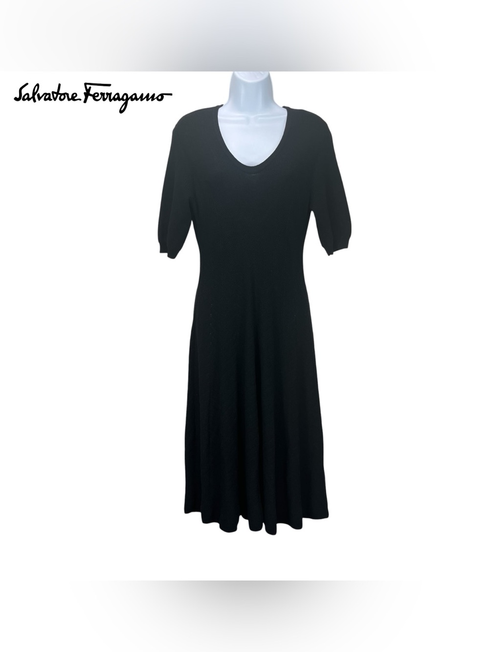 Salvatore Ferragamo Wool Silk Knit Dress Women Large Black Made in Italy